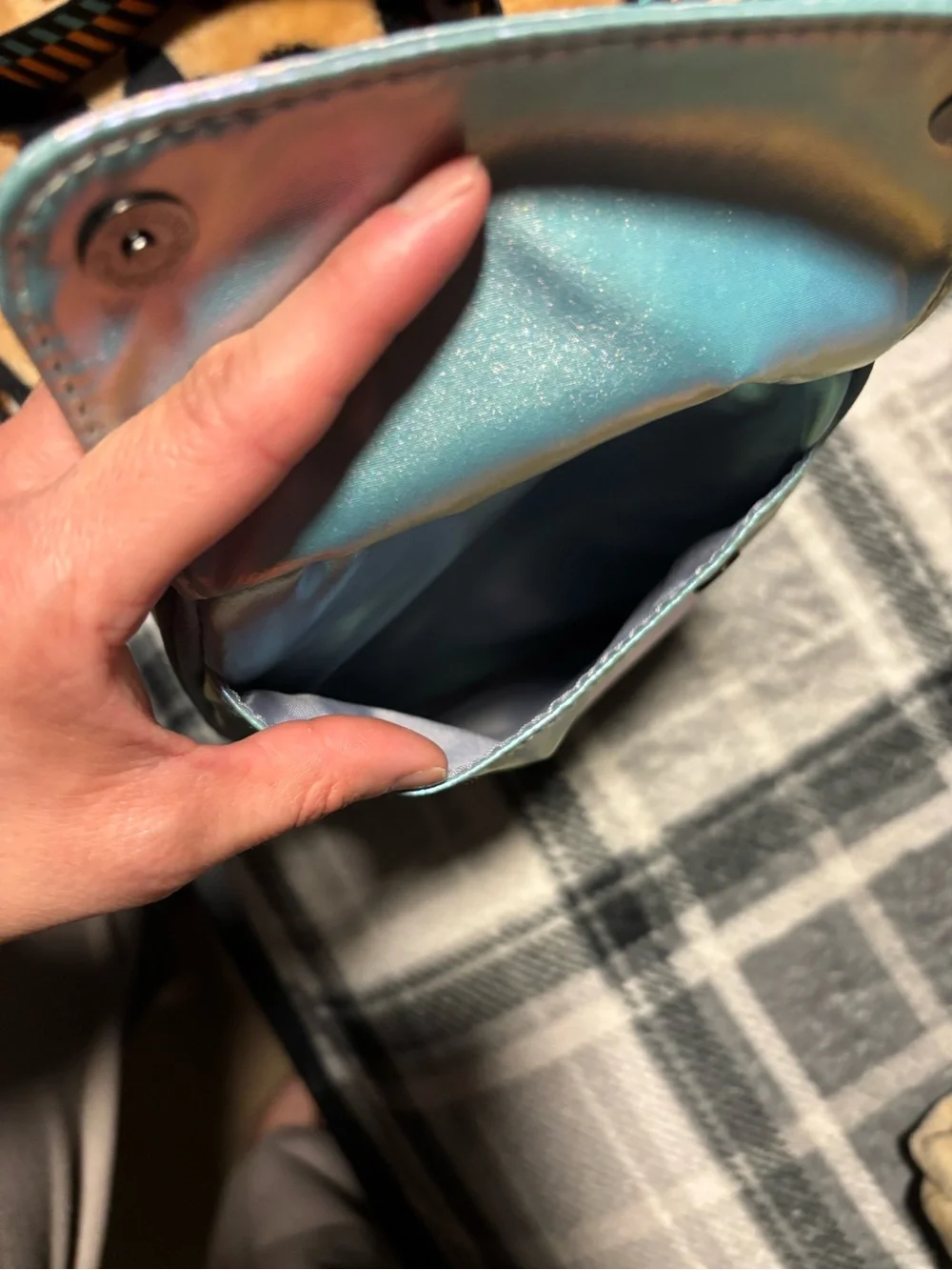 IHKWIP Iridescent Mint Crossbody Bag with Striped Adjustable Strap